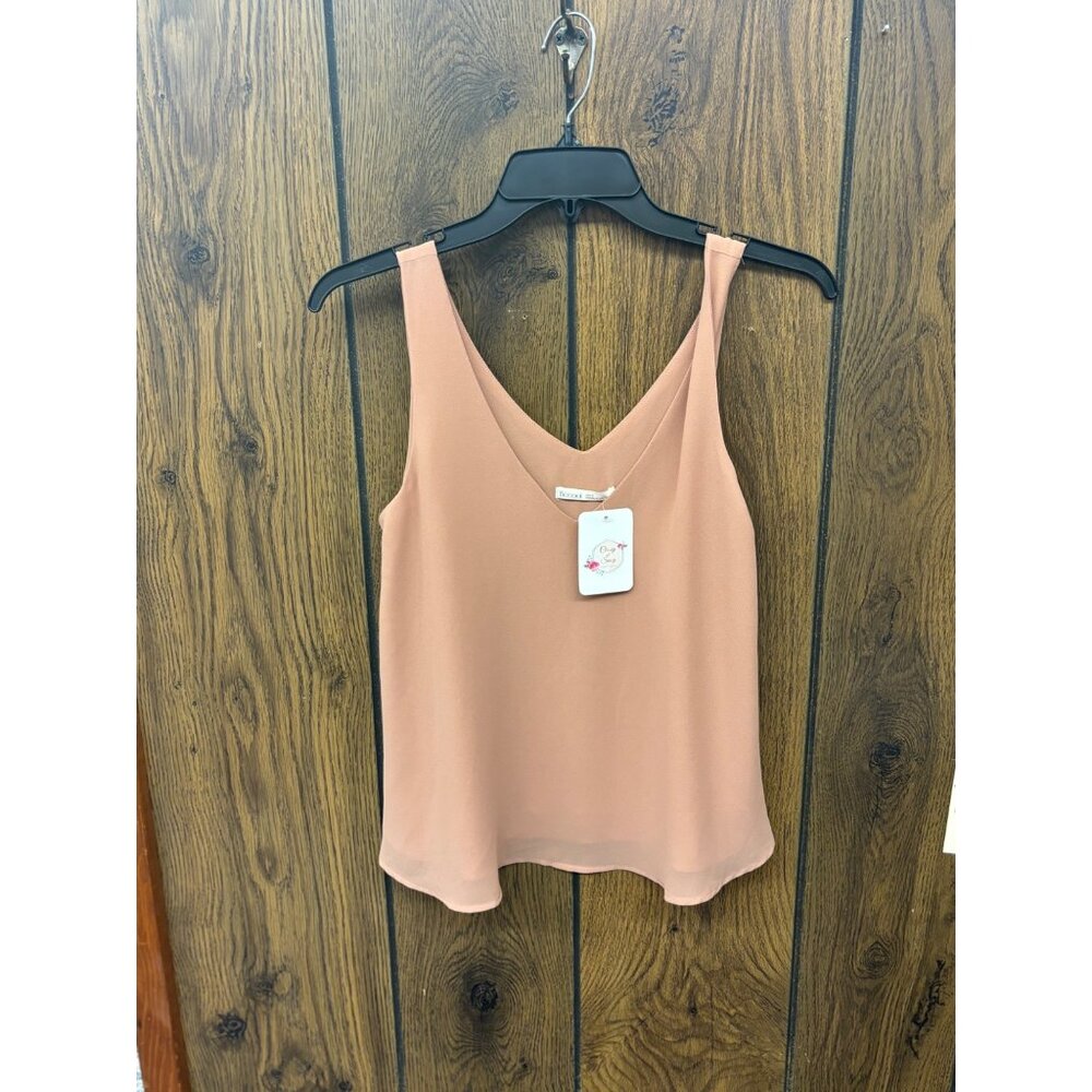 BeCool Ladies Beige Tank Top Loose Fit Lightweight Sleeveless Blouse V-Neck Casu
